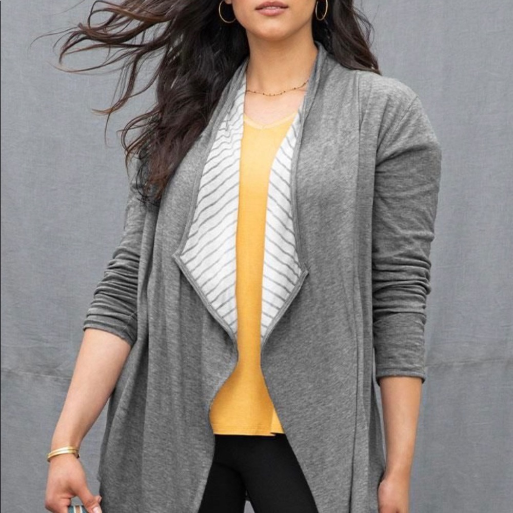Kendra Womens Drape-Front Cardigan, Gray- Size L